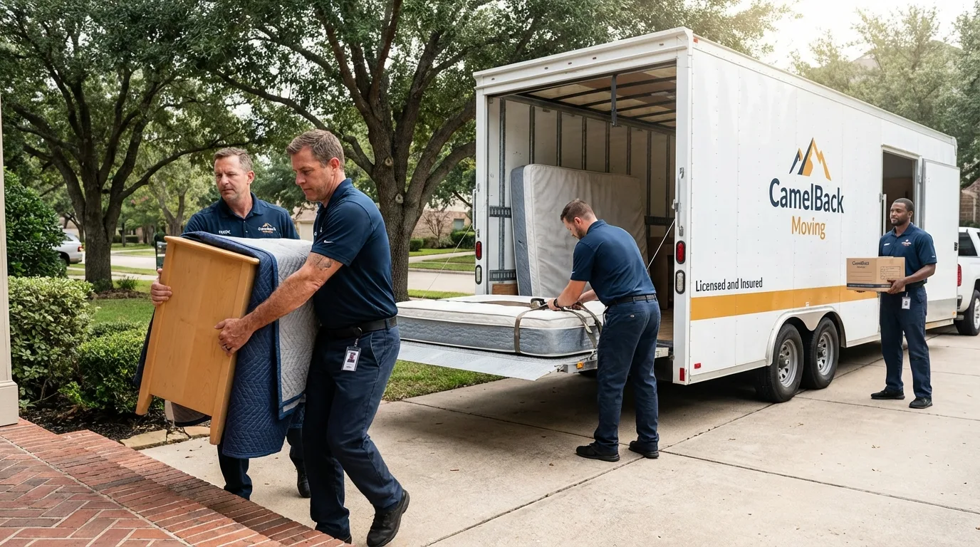 Crew loading residential truck for cross-state move from Socorro, NM