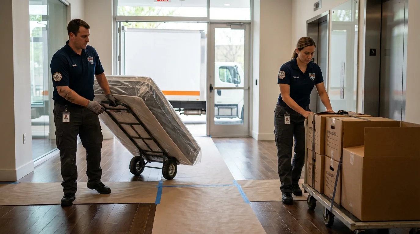 Professional apartment movers loading elevator in Socorro, NM