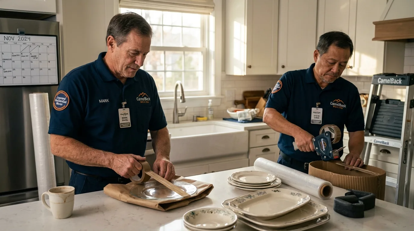 Professional crew packing kitchen dishware in Socorro, NM